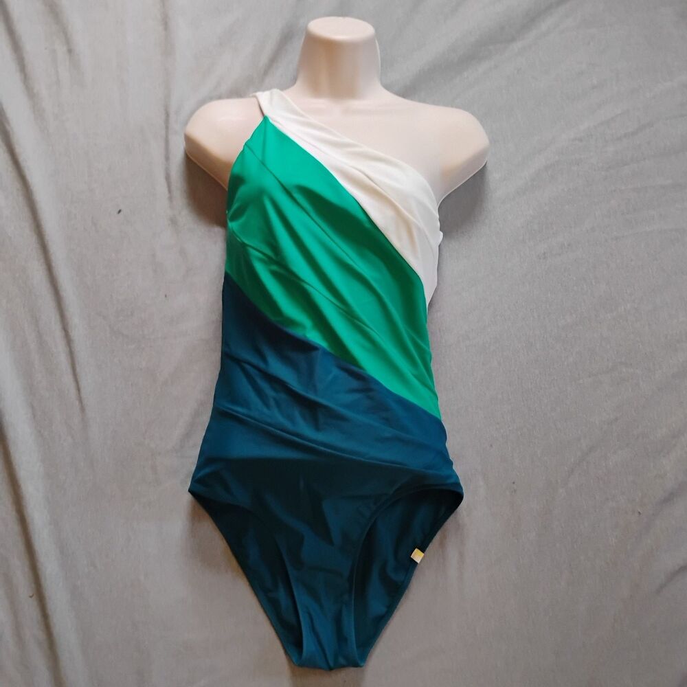 Summersalt The Sidestroke One Piece Swimsuit Size 6LT Tall Colorblock Green - Picture 3 of 15